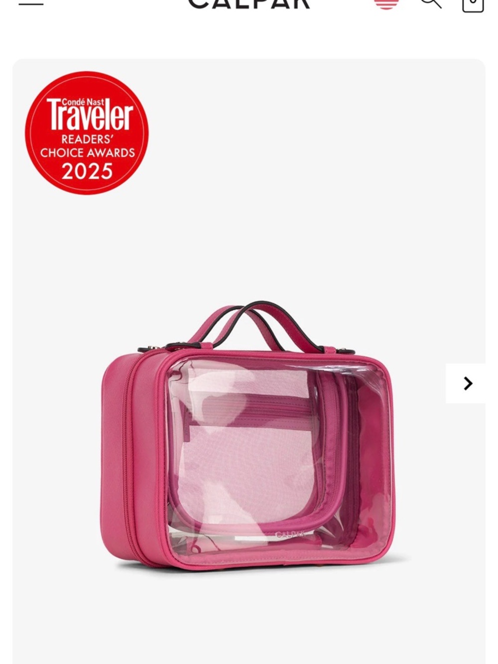 Calpak Clear Travel Cosmetic Case with Pink Trim - Picture 5 of 8